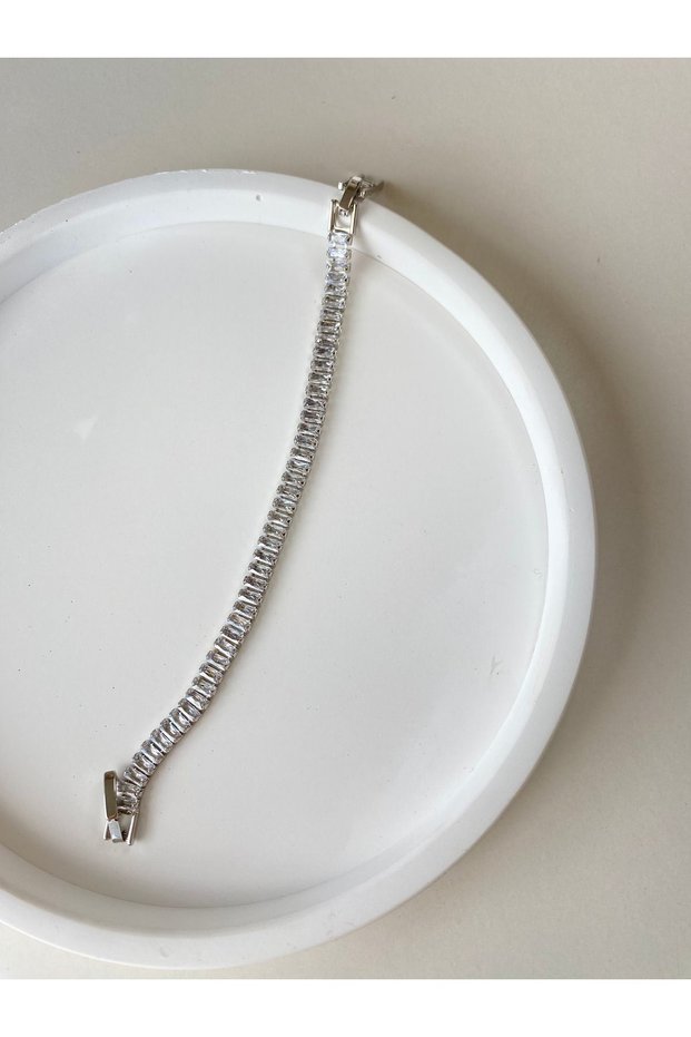 Silver Waterway Baguette Zircon Stone Steel Bracelet 6 Mm