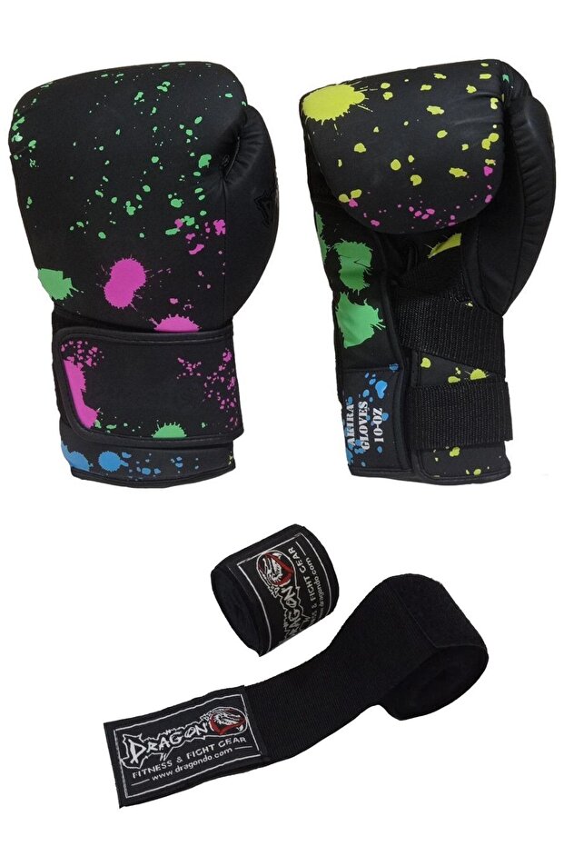Akira Boxing Kickboxing Muaythai Sparring Training Dragon Boxing Gloves and Bandage Set of 2
