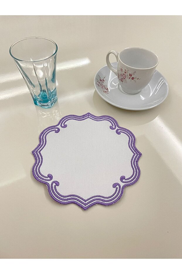 6-Piece Three Wrap Embroidery Purple Color Linen Presentation Napkin