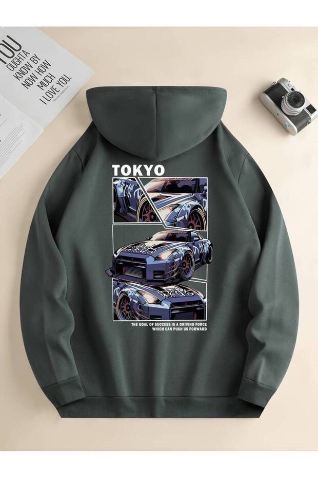 Unisex Tokyo GTR Printed Oversized Winter 3-Thread 100% Cotton Hooded Sweatshirt Hoodie