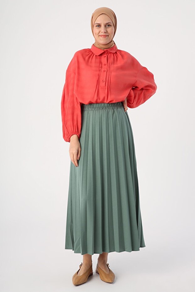 Khaki elastická pletená sukně v pase - 2