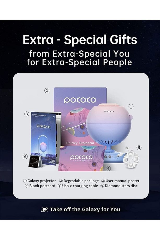 Pococo Ev Planetaryumu Yıldız Projektörü: Yatak Odası Için Ultra Net Galaksi Projektör Gece Lambası - 6
