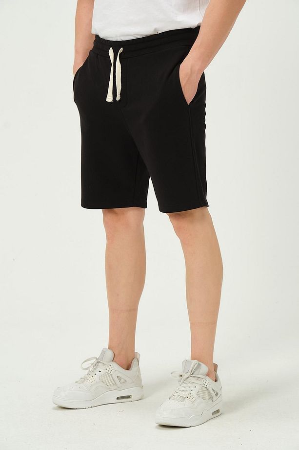 Erkek Regular Fit 3 İplik Kumaş Şort Siyah - 3