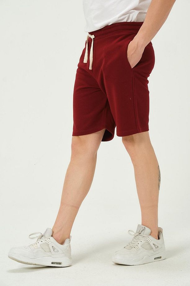 Erkek Regular Fit 3 İplik Kumaş Şort Bordo - 3