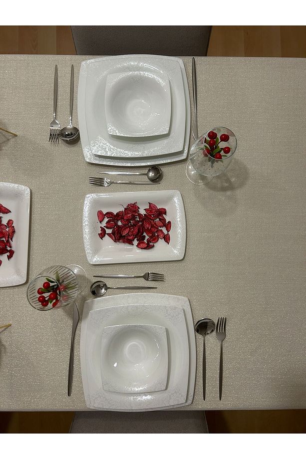 Polyester Keten Linen Simli Masa Örtüsü Gold - 7