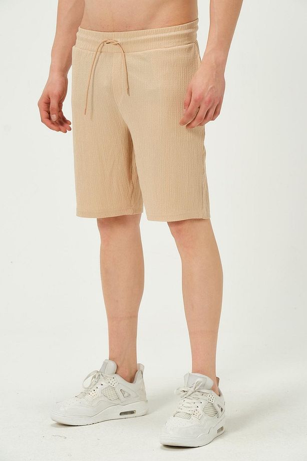 Erkek Crinkle Kumaş Regular Fit Şort Bej - 3
