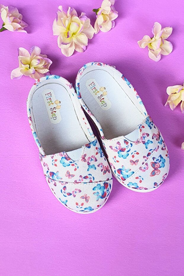 Butterfly Patterned Children's Linen Ballerina Shoes-f-488