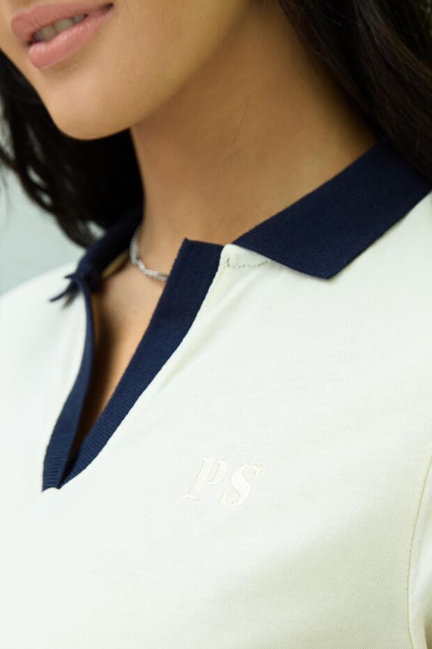 Kadın Polo Yaka T-shirt Ekru - 2
