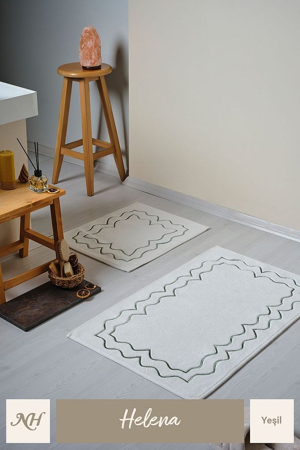 Helena 2'li Nakışlı (60 X 100cm) Banyo Paspas Seti - 6