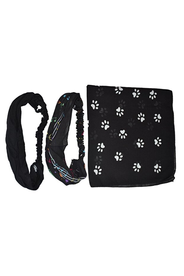 Elastic Bandana Parachute Bandana Model set with cat paws and musical notes