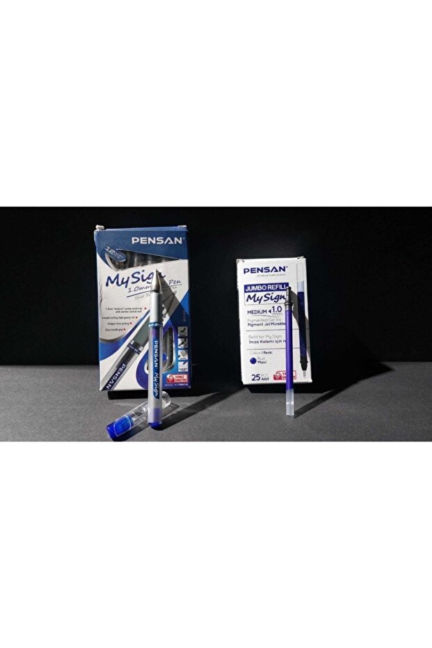 1.0 Mm Blue 12 Pieces and 25 Refill Cartridges with Signature Pen