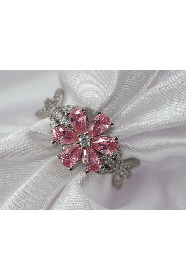 Lotus Çiçeği Gümüş Takı Seti, Pembe Takı Seti, Yüzük - Küpe - Kolye Set - 3