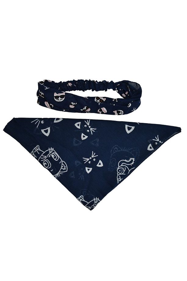 Kedi Desenli Kare ve Lastikli Paraşüt Bandana Seti 2 li - 1