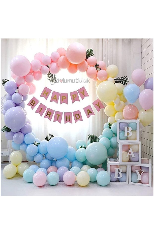 Baby Written Balloon Box Set Macaron Mixed Color Birthday Celebration