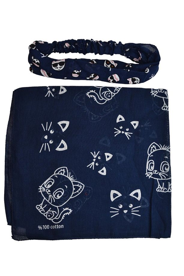 Kedi Desenli Kare ve Lastikli Paraşüt Bandana Seti 2 li - 2