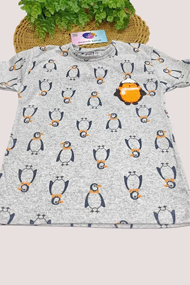 Penguen Desenli Çocuk Tek Üst Yazlık Pijama - 2