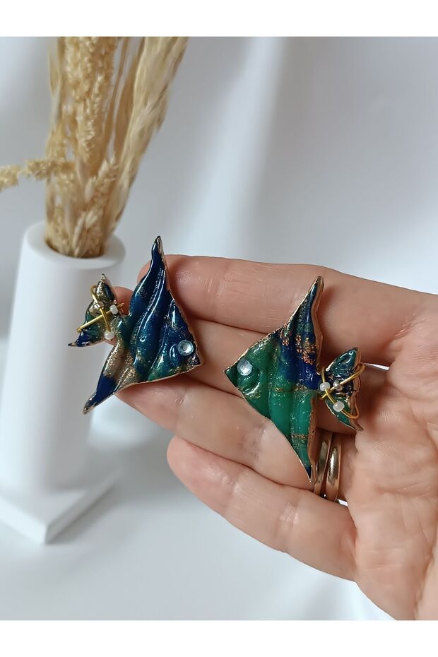 Steel stud earrings - angel fish custom design polymer clay earrings
