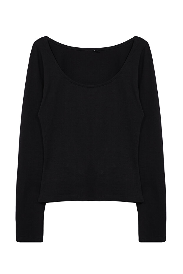 Siyah Havuz Yaka Fitted/Vücuda Oturan Örme Bluz TWOAW25BZ00025 - 6