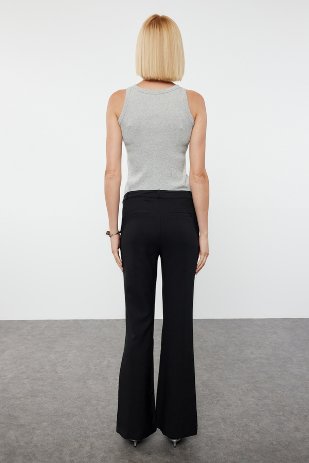 Siyah Flare/İspanyol Paça Dokuma Kumaş Pantolon TWOAW25PL00010 - 5