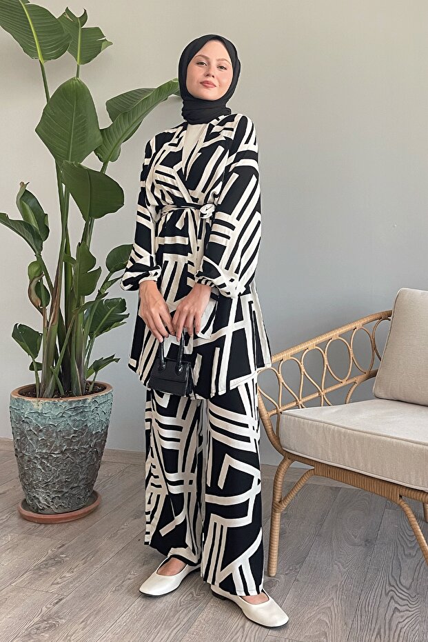 Striped Double Black Viscose Suit