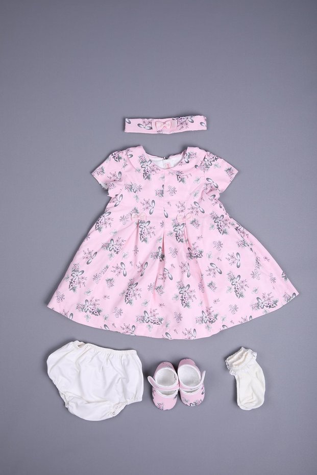 Spring Flowers Patterned Girl's Dress Set of 5 with Gift Box 11725
