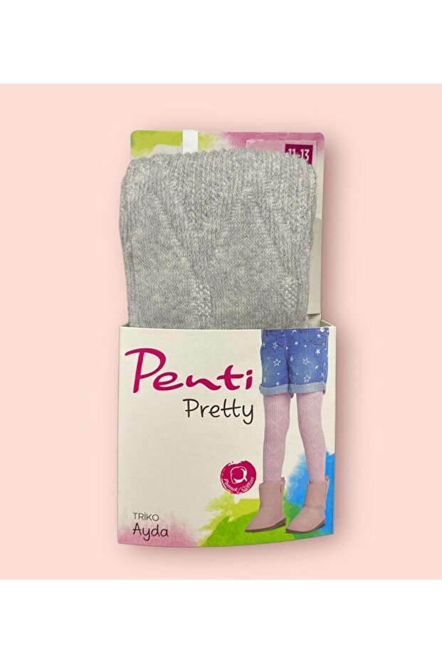 Girl's Gray Knitwear Ayda Self Patterned Thick Pantyhose