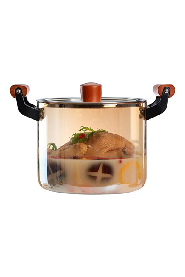 Borosilicate Glass Luxury Glass Pot with Wooden Handle 3000 ml (3 Liters)