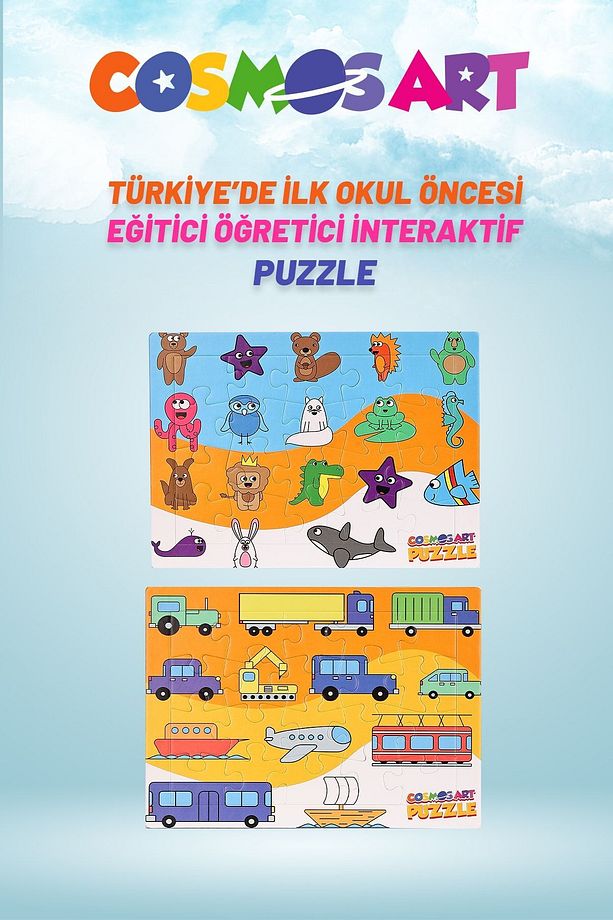 Çocuklar Için 2'li Smart Puzzle - Hayvanlar - Taşıtlar - 3