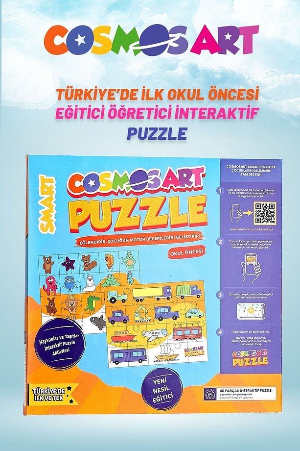 Çocuklar Için 2'li Smart Puzzle - Hayvanlar - Taşıtlar - 1