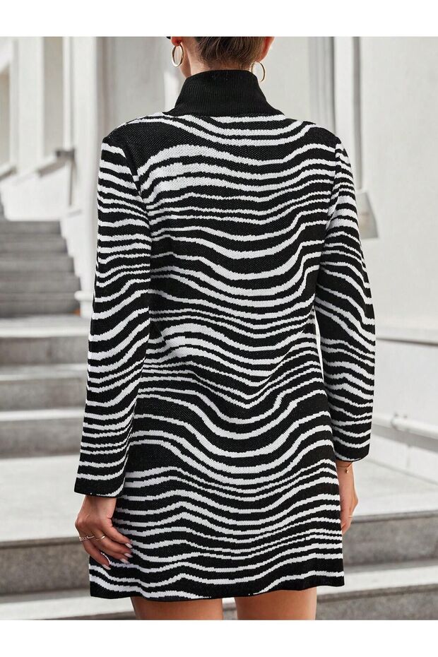 ZEBRA DESEN BALIKCI TRİKO ELBİSE - 3