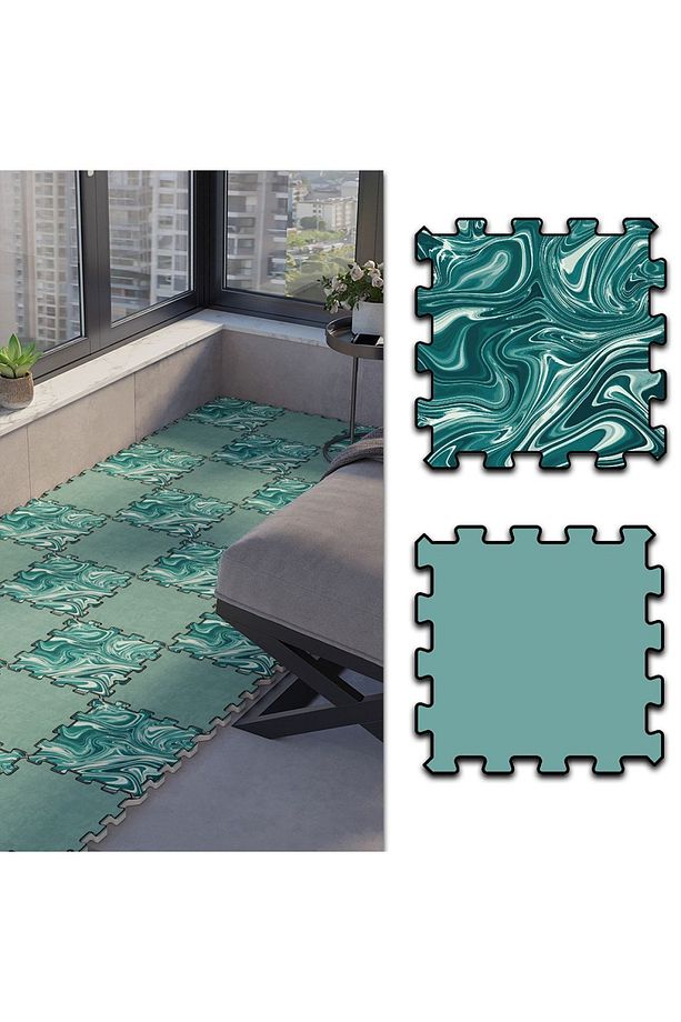 Renkli Dekoratif Balkon Zemin Kaplama Halısı Thb29 | Yapboz Halı | Puzzle Halı - 1