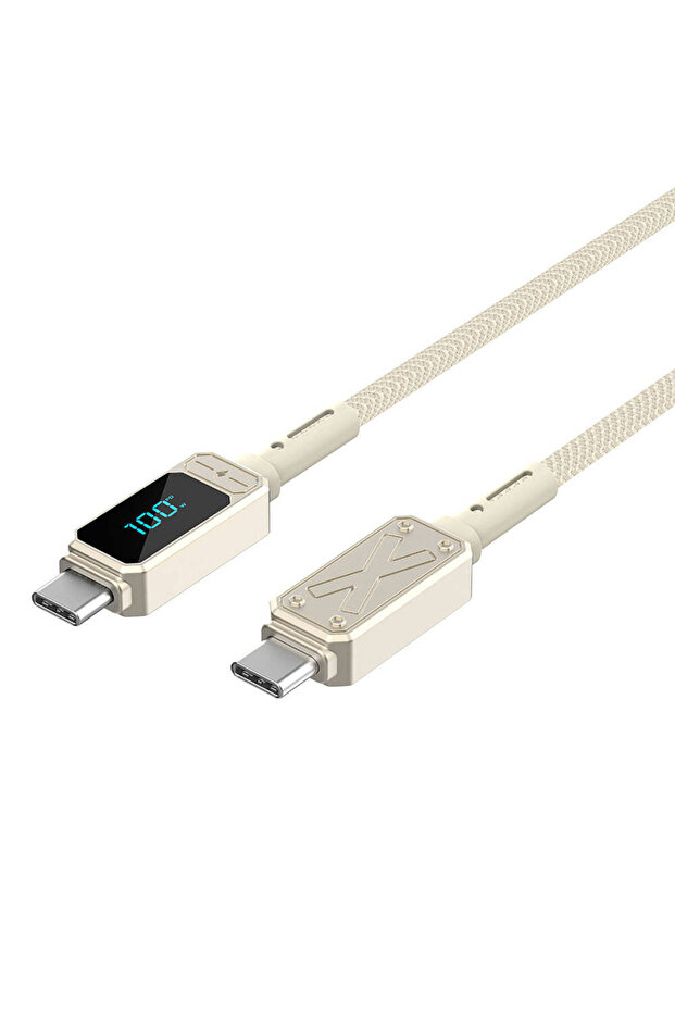 Wi-c038 Titan Serisi Type-c To Type-c Pd 100w Led Dijital Göstergeli Şarj Ve Data Kablo Krem - 2