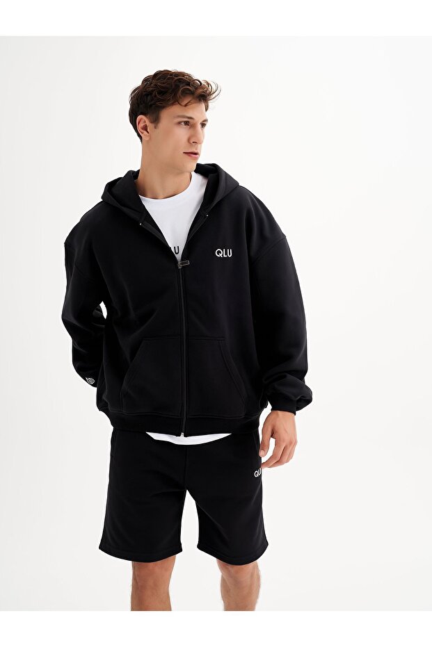 Infinity Unisex Siyah Oversize Hırka - 1