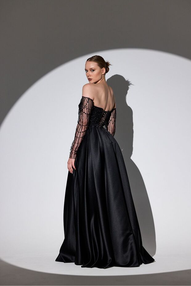 İşlemeli Siyah Abiye - 6