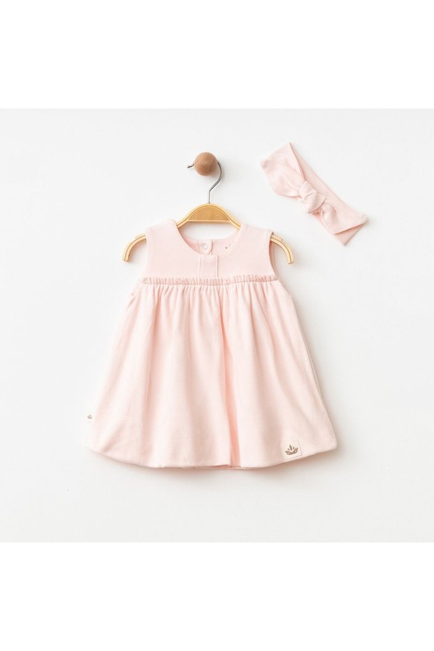 Baby Girl Cotton Dress with Straps, Headband and Snap Detail, Princess Model Dress Baby Set