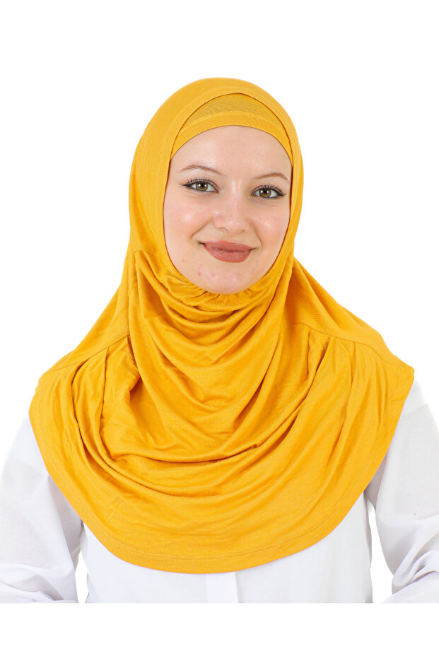 Two Piece Ready to Wear Neck Collar Headscarf Shawl Ready Scarf Viscose - Yellow