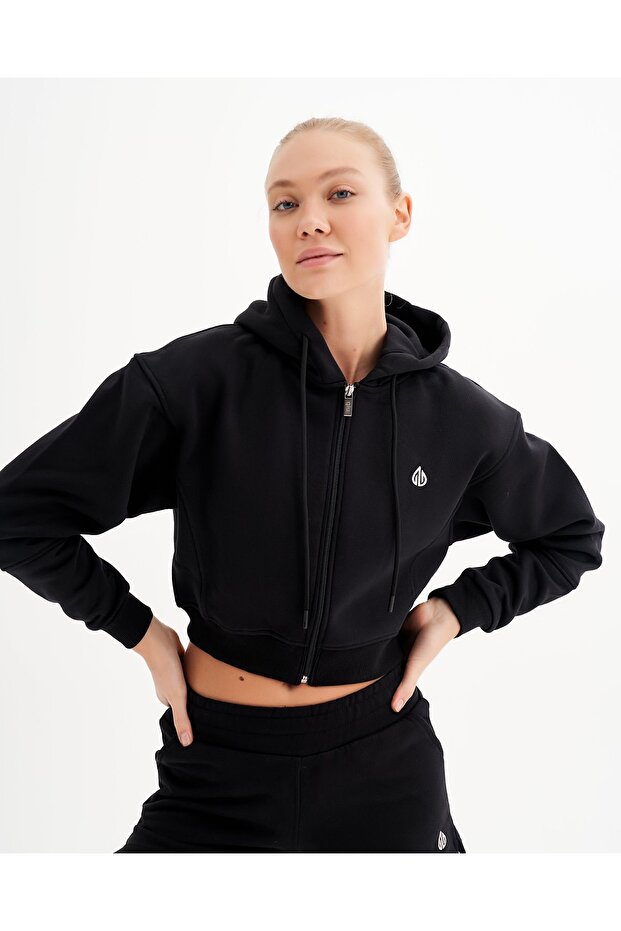 Infinity Kadın Siyah Crop Hırka - 1