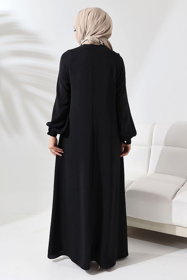 Çıtçıtlı Patlı Elbise Siyah - 9