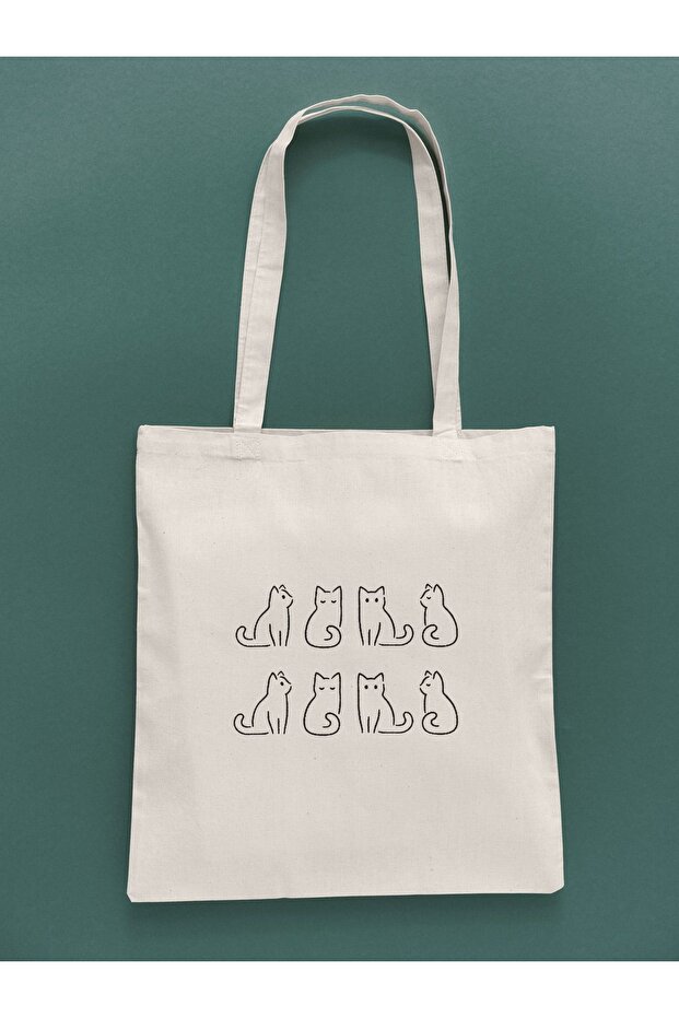 Cat Patterned Line Cloth Bag - 1