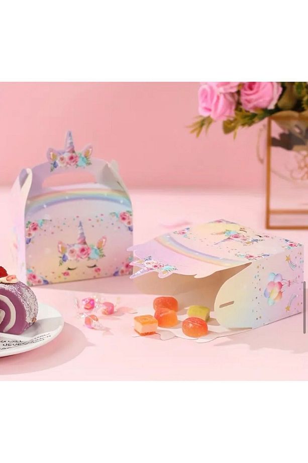 4 Adet Gökkuşağı Renkli Unicorn Ve Balon Desenli Hediyelik, Şeker Ve Çikolata Kutusu - 2