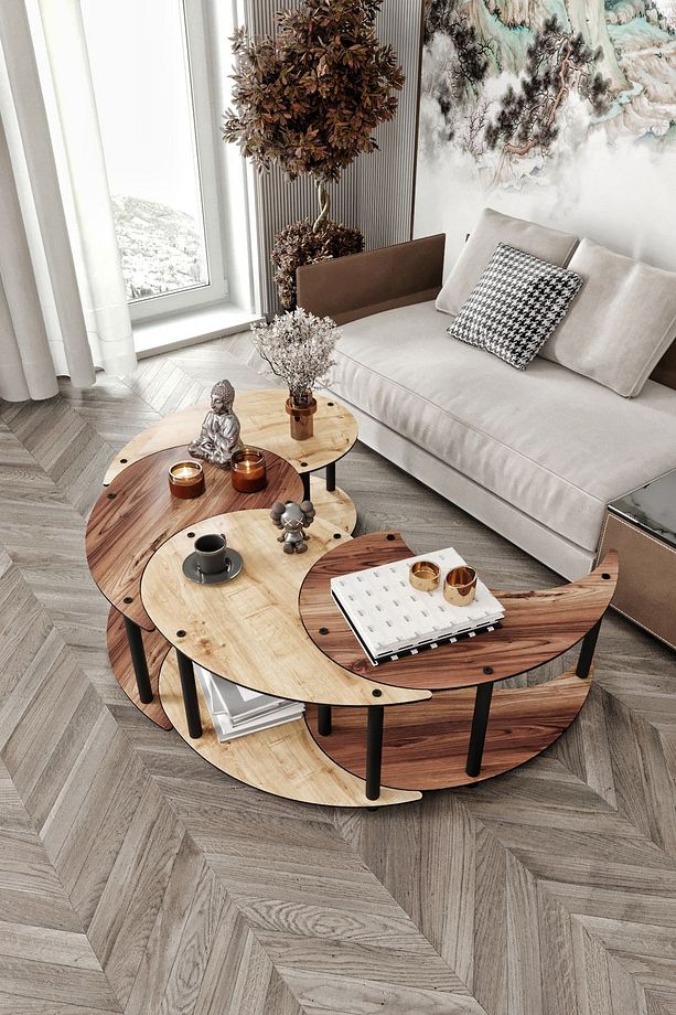Yin Yang Unıty Serenıty Orta Sehpa 4 Lü Safir Meşe Madran Ceviz-90 Cm - 4