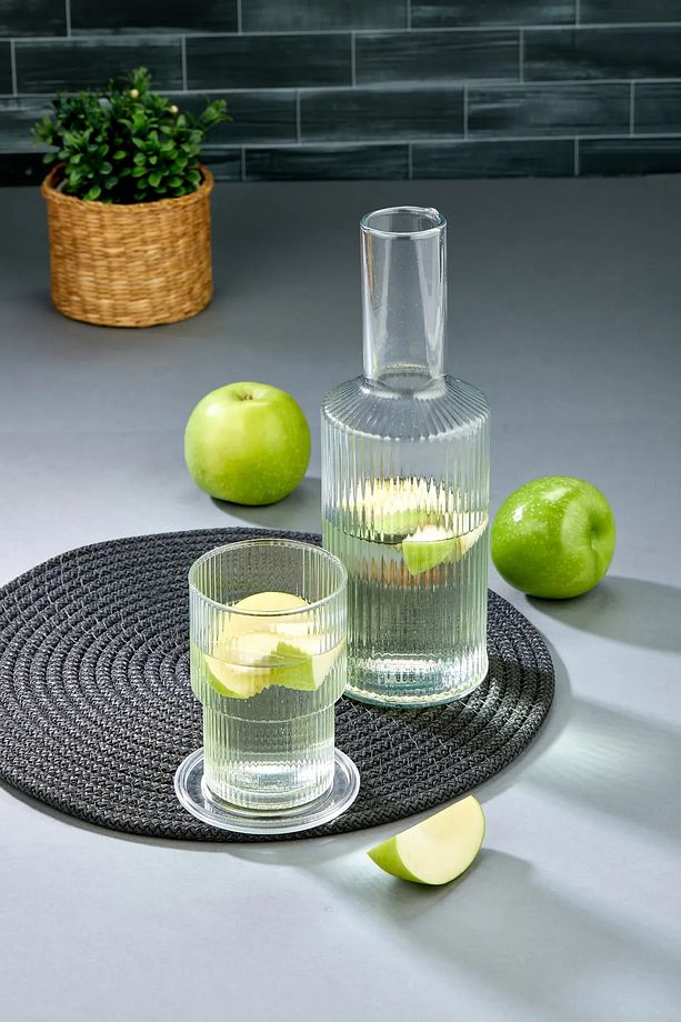 850 ml Mika Lüks Bardaklı Şeffaf Başucu Sürahisi Karaf ve Bardak Seti Origami Stil - 1