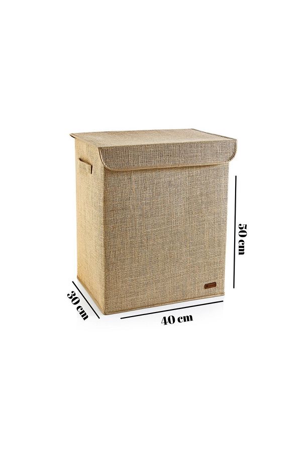 Jüt Kapaklı Katlanır Kirli Çamaşır Çocuk Odası Oyuncak Saklama Kutusu Sepet 40x50x30 - 7