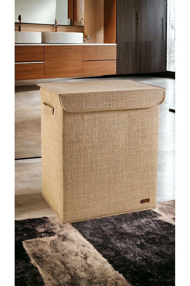 Jüt Kapaklı Katlanır Kirli Çamaşır Çocuk Odası Oyuncak Saklama Kutusu Sepet 40x50x30 - 4