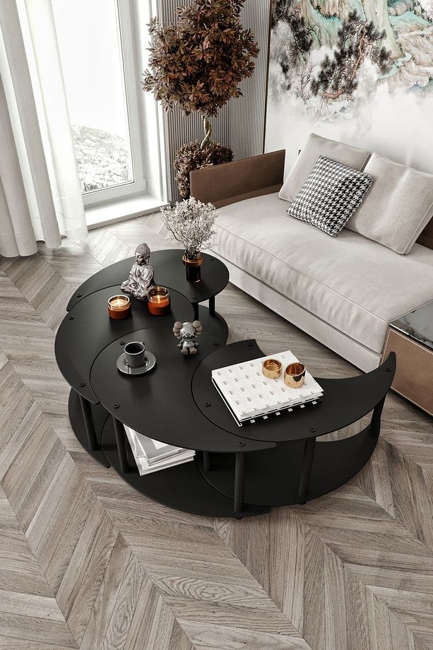 Yin Yang Unıty Serenıty Orta Sehpa 4 Lü Siyah-100 Cm - 4