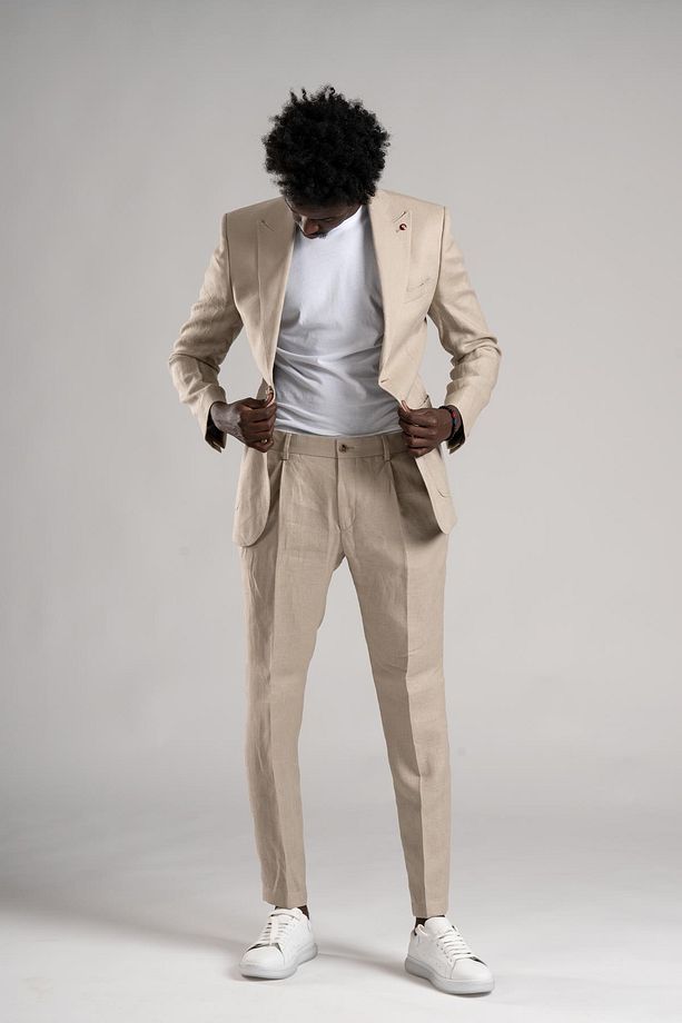 SİR Regular Fit Yarım Astarlı %100 Linen (Keten) Kumaş Takım Elbise - 4