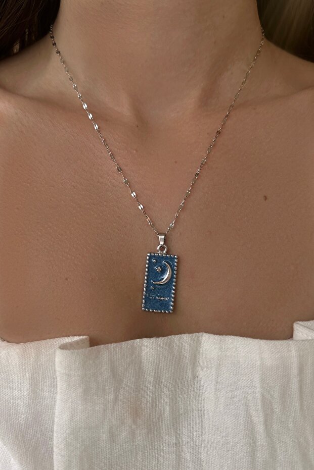 Çelik Plaka Ay Kolye - 1