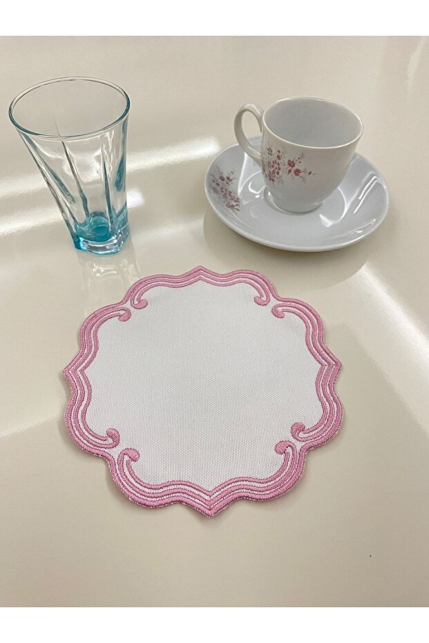 6-Piece Three Wrap Embroidery Pink Color Linen Presentation Napkin