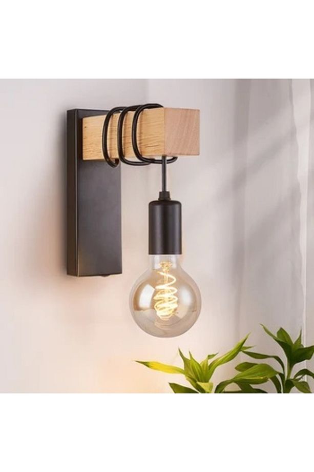 3'lü Duvar retro Ahşap Siyah Tekli Duvar Lamba Aplik apliği dekoratif iç mekan aydınlatma Led E27 - 5