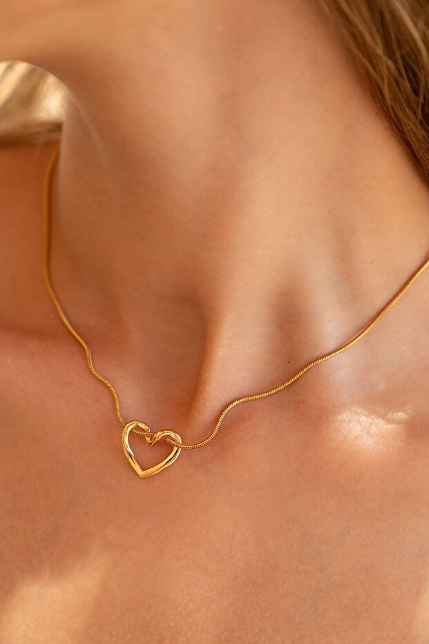 Steel Gold Heart Necklace